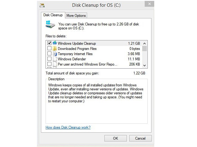 Nettoyage de disque montre combien d'espace vous gagnez en supprimant les fichiers.