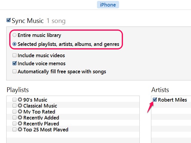 Le remplir automatiquement l'espace libre avec option Songs ajoute que beaucoup plus de chansons comme adapter à votre téléphone.
