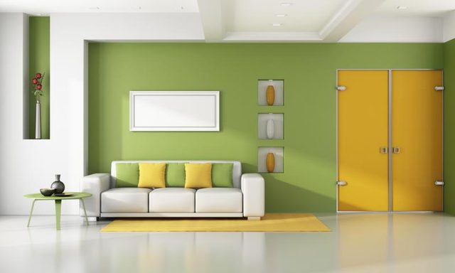 Vert, jaune et blanc élégant, moderne salle de séjour