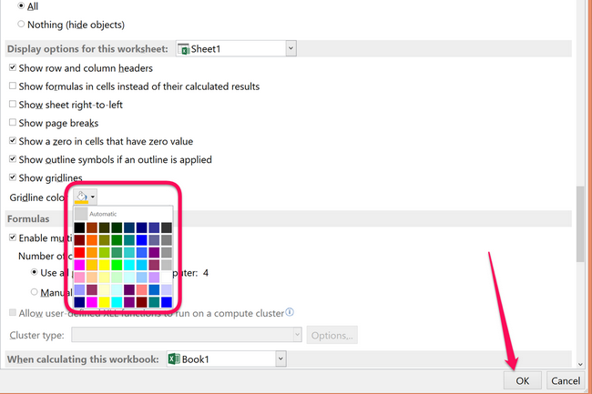 Changer Excel Couleurs de bordure de cellule à la couleur que vous souhaitez.