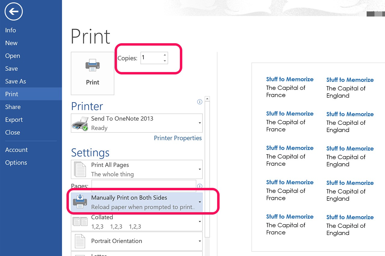 Sélectionnez le nombre de copies et les paramètres de l'imprimante.