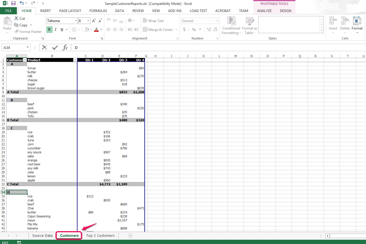 Ouvrez le rapport tableau croisé dynamique feuille de calcul dans Excel.