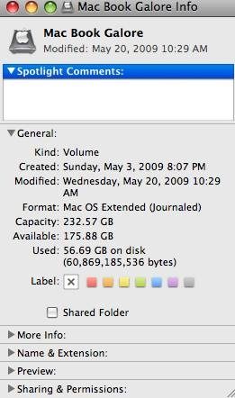 La fenêtre Obtenir des informations sur votre MacBook's hard drive.