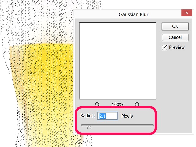 Le Flou gaussien Rayon est à 2.1 pixels.