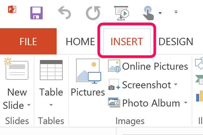 Options pour insérer des images apparaissent sous le menu Insertion.