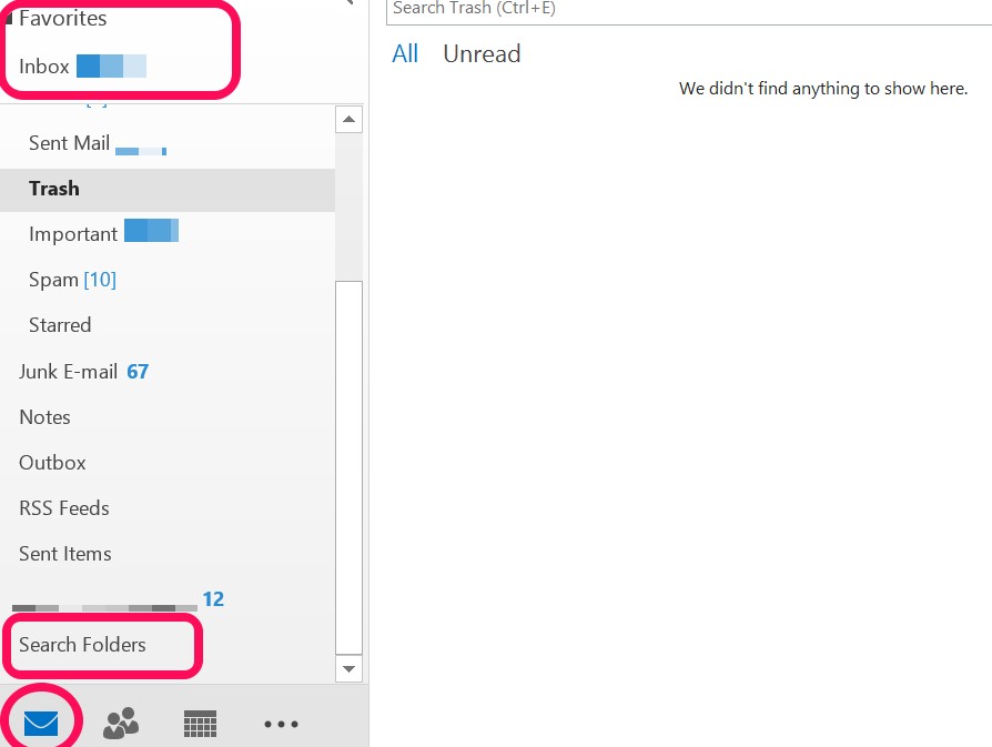 Favoris dans Outlook 2013 est souvent absents du dossier de messages non lus.