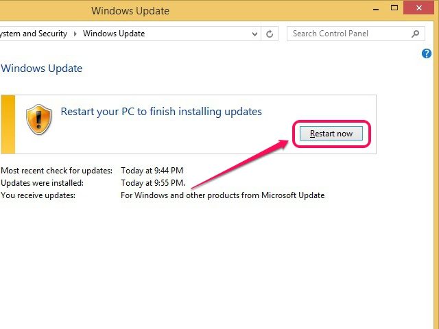 Sortir de l'applet Windows Update si vous voulez redémarrer plus tard.