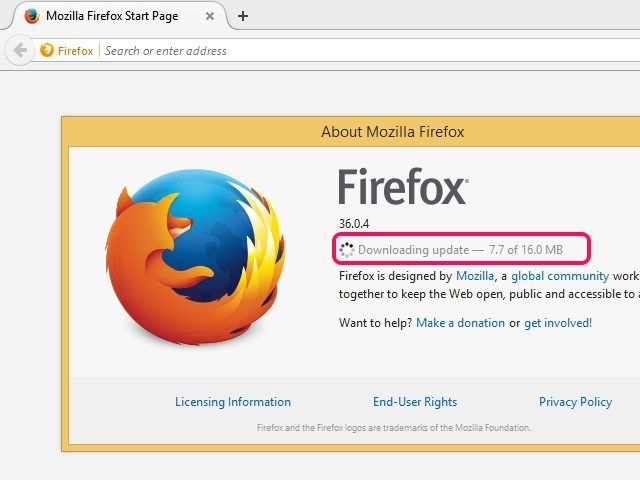 Firefox vous avertit si aucune mise à jour sont disponibles.