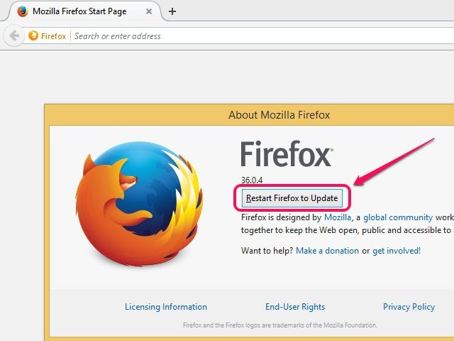 Firefox se ferme, applique les mises à jour et redémarre.