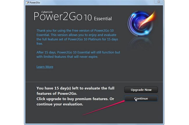 Pour acheter la version premium de Power2Go, sélectionnez Mettre à niveau maintenant.