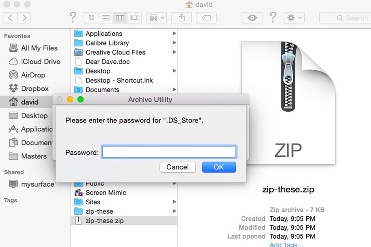 Entrez le mot de passe pour ouvrir le fichier ZIP.