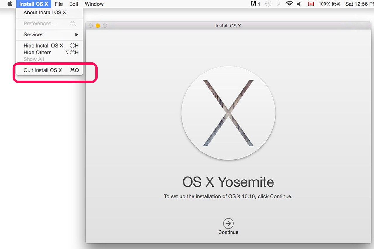 Quittez l'utilitaire d'installation OS X.