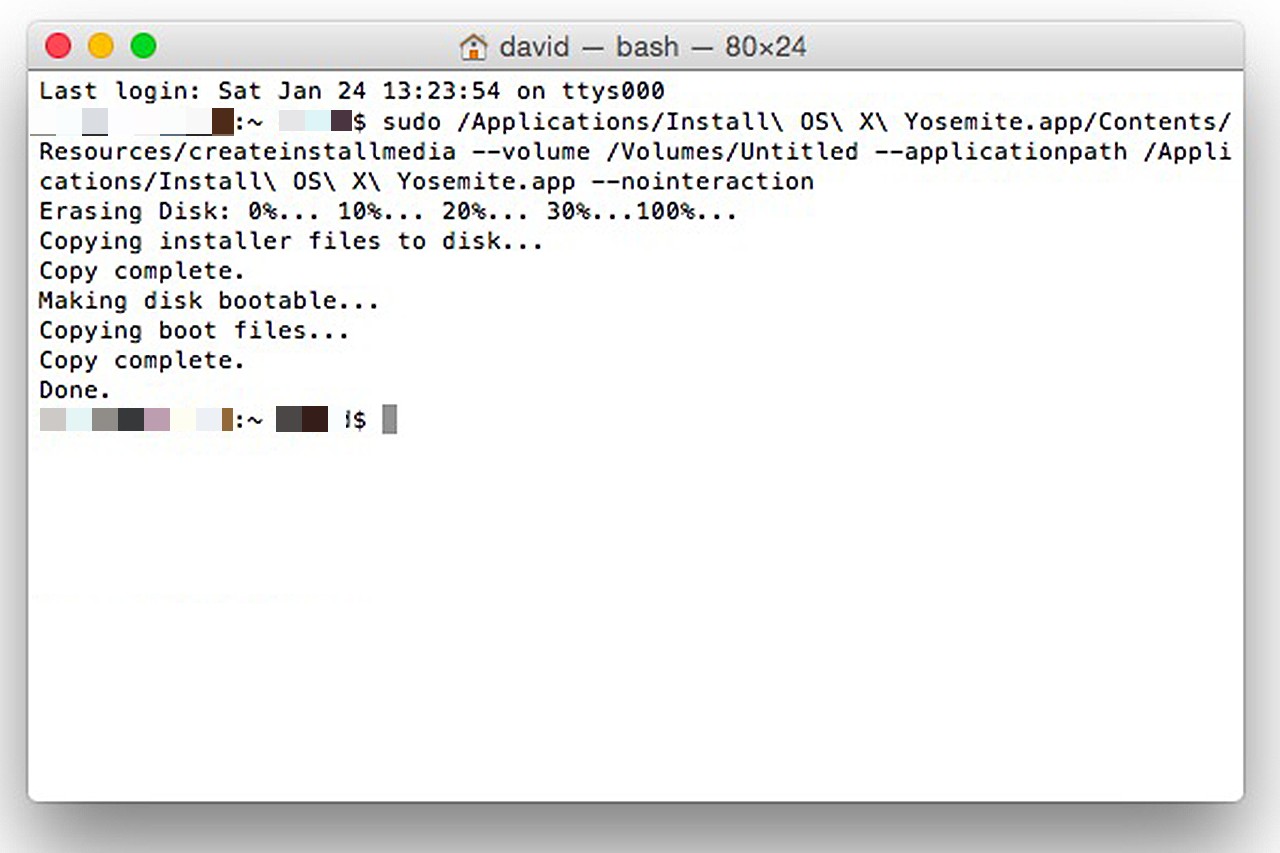 OS X commence la création d'un disque d'installation bootable.