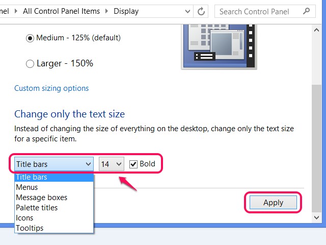 Vous pouvez't enter custom sizes for components. The highest setting is 24-point.