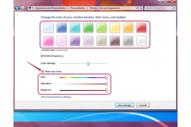 Les couleurs et les curseurs de couleurs personnalisées.