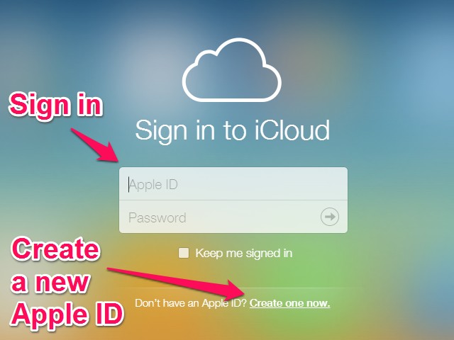 Se connecter à iCloud ou de créer un nouvel Apple ID