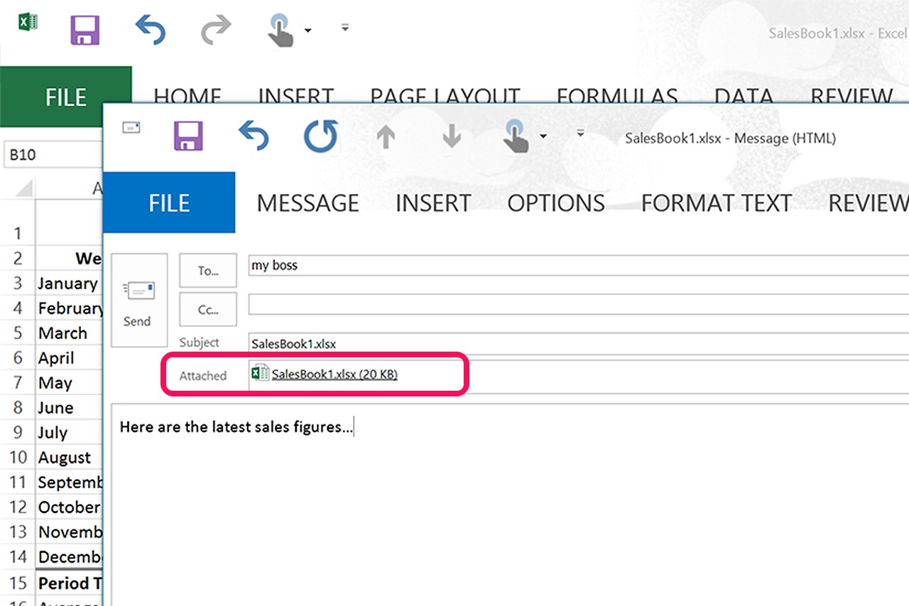 Un fichier Excel joint à un message e-mail.