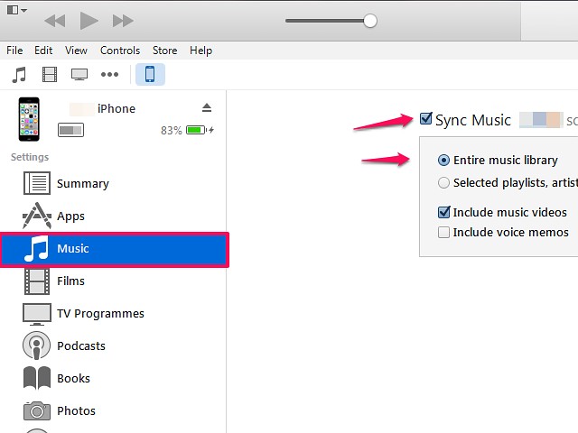 Ce transfert de réglage toute la musique de votre bibliothèque iTunes.