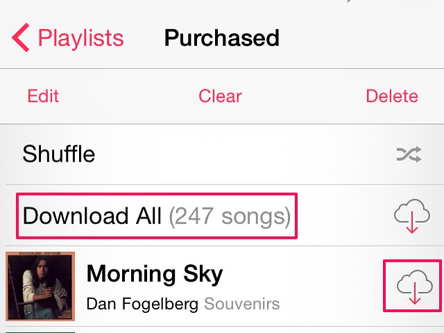 L'icône Nuage montre musique que vous havre't downloaded to your iPhone.