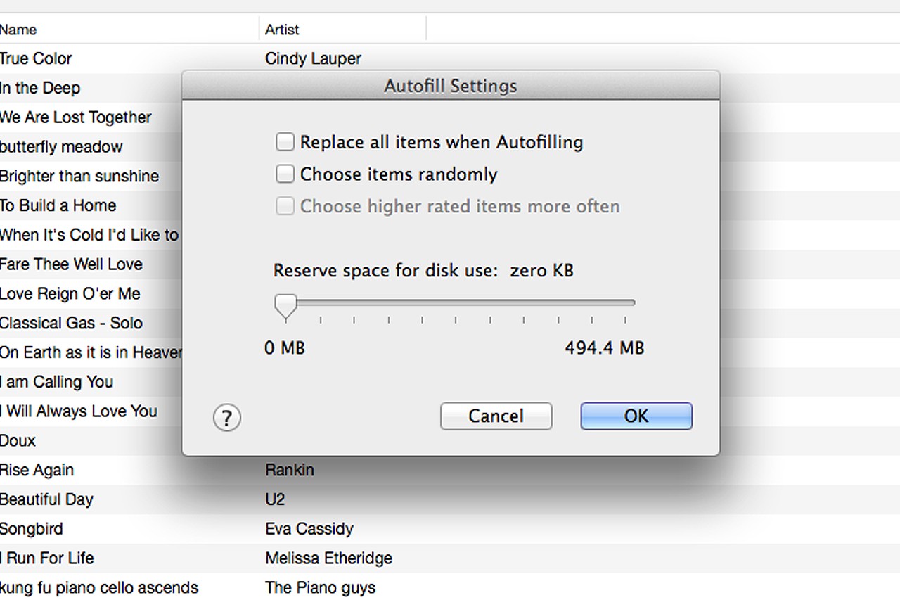 Sélectionnez vos paramètres préférés avant d'utiliser iTunes Remplissage automatique.