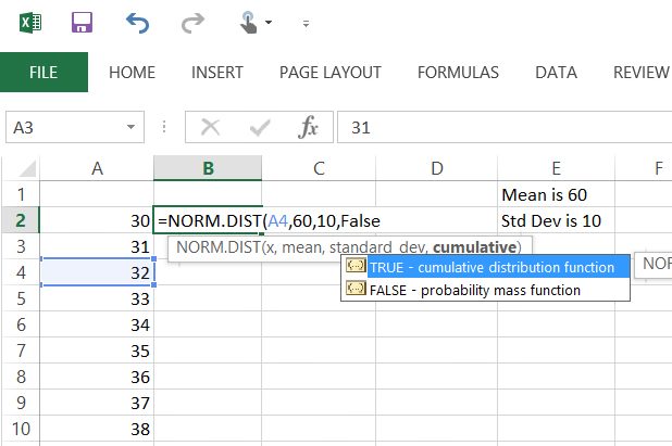 Insérer Excel's Norm.Dist function.